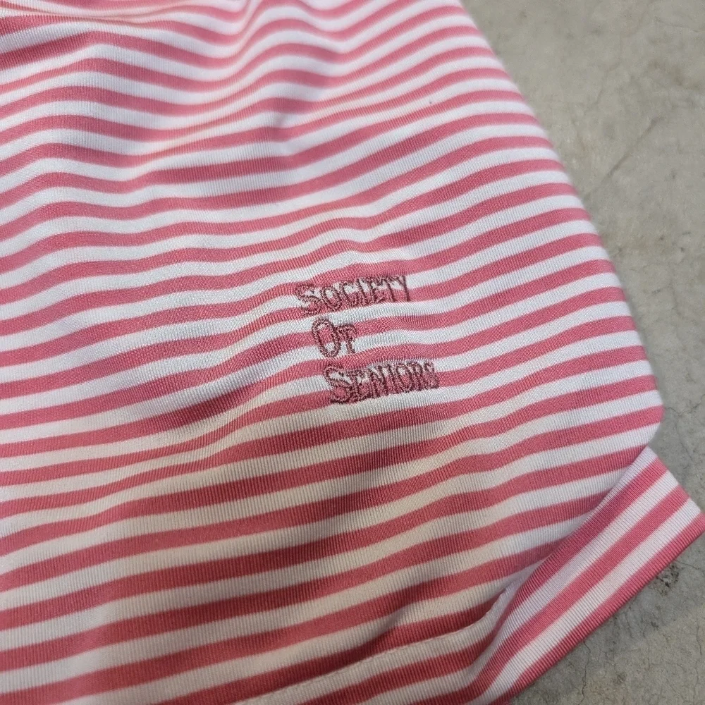 RLX Performance Golf Polo Mens L Red White Striped Society Of Seniors